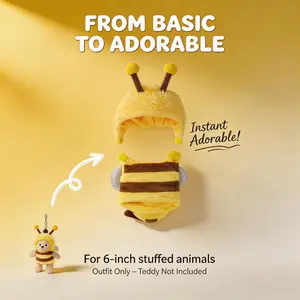 TEDDY HUGGY Cuddly Teddy Bear Collection – 6" Cute Little Bear with Rotatable Joints, Comes with Different Cute Animal Costumes, Soft Plush Toy, Includes a Keychain That Can Be Attached Anywhere, Suitable for Kids & Adults, Birthday/Anniversary Gift