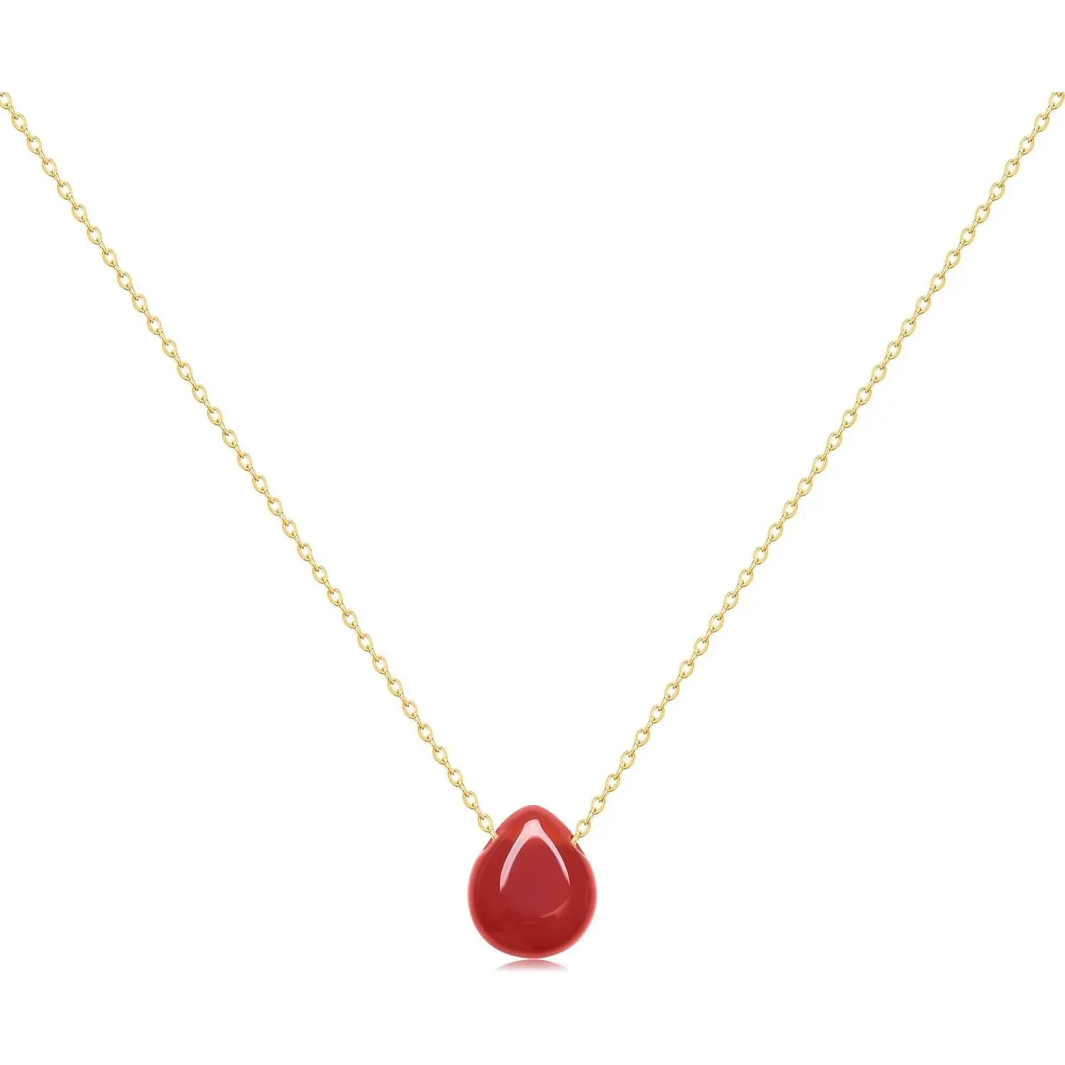 Carnelian Necklace Red Carnelian Raw Stone Healing Crystals Necklace Tear Drop Gemstone Pendant Necklace for Women Anniversary Birthday Valentines for Her