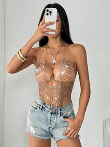 Elegant Rhinestone Body Chain Necklace, Sparkling Jewelry Accessory for Women, Perfect Gift Idea, Fashionable Design