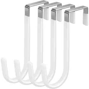 4 Pack Over The Door Hooks, Fits Doors Less Than 1.4in Thick, White Rubber Surface  Scratch Door Hanger Hooks for Bathroom, Living Room, Kitchen,  Clothes, Towels, Bags