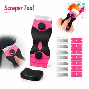 （2 double headed shovels+40 blades）Pink 2-in-1 Razor Blade Scraper Tool, for Glass Stove Oven Window Household Surface, Portable Cleaning Hand Tool, Fashion Stylish Labor-saving Scraper with 20 Blades for Label Glue Residue Removal