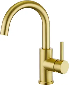 Bar Sink Faucet Single Hole,Brushed  Faucets for Large Bathroom Basin/Small Kitchen Sink,Stainless Steel with Deck Plate,Prep Wet Bar Lavatory Vanity Outdoor