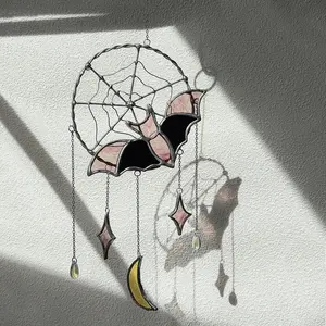 Bat Stained Glass Suncatcher: Witchy Gift Dreamcatcher Window Hanging