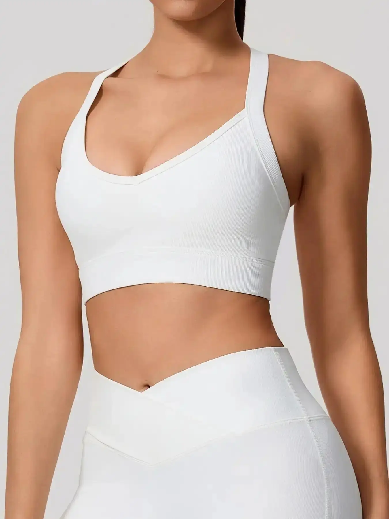 Women's Plain Ribbed Fitness Sports Bra, Training Bra, Workout Bra, Cross Back Design for Supportive Comfort, V Neck Layered Look for All Seasons, Wireless Sports Bras Mini Skirt A Line Dress Knitwear Sweater Y2K Style