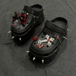 8cm Red Gothic Style High Heel Sandals Shoes for Women 2025 New Female Fashion Outfit Clogs