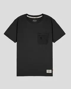 Brooklyn Cloth Premium Heavy Weight Nylon Zip Tee, 100% Cotton Relaxed Fit T Shirt, Zip Front Chest Pocket, Short Sleeve Casual Essential, Black/Pumice Stone, Small to Large