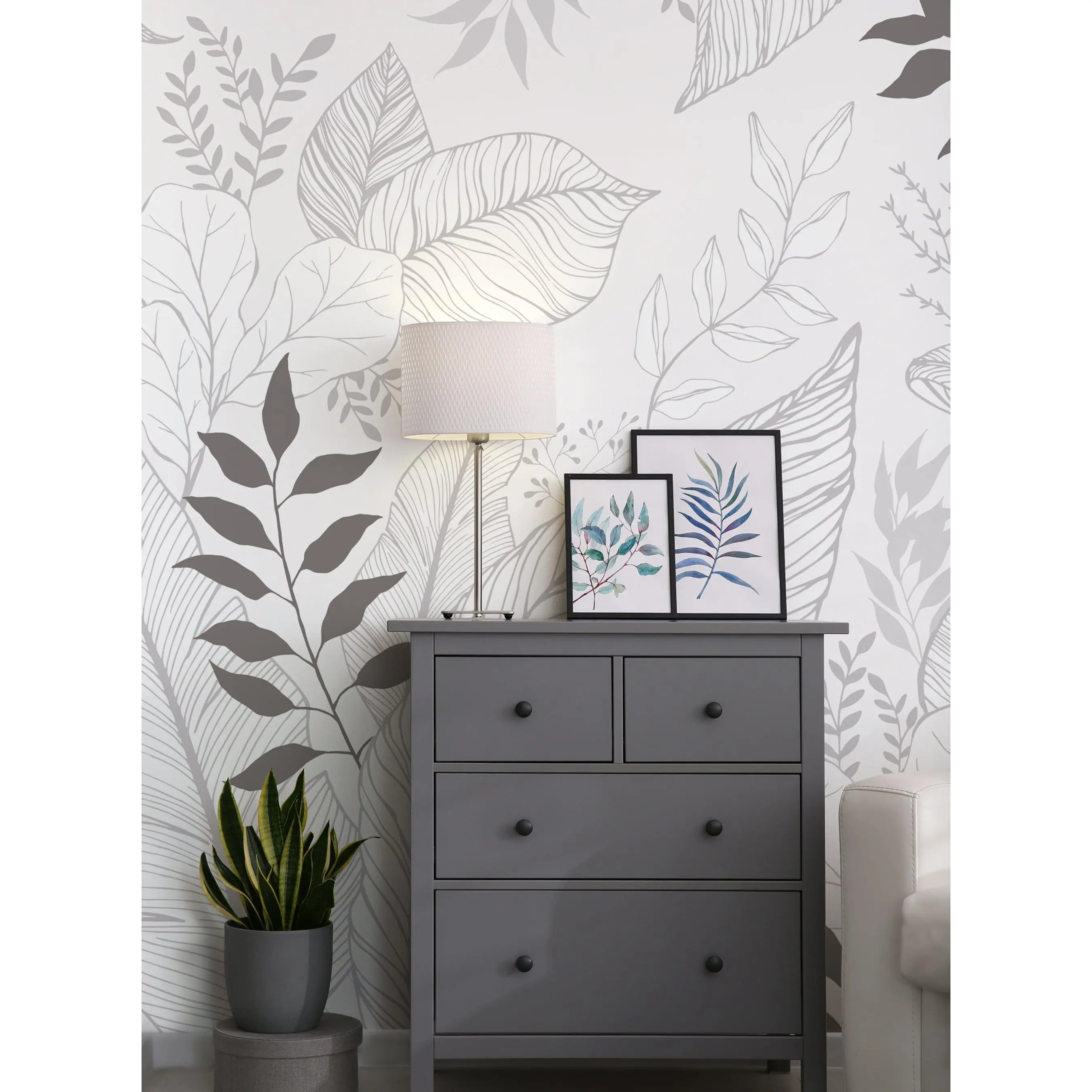Hand Drawn Floral Leaf Self-Adhesive Peel and Stick Mural Wallpaper - Renter-Friendly Flower & Leaf Design, 60/96/108/122in Rolls, Modern Home Improvement Accent Wall Peel and Stick Wall Decor