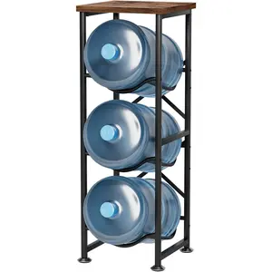 5 Gallon Water Jug Holder 3-Tier Water Bottle Holder with Wood Top Shelf Heavy Duty Water Cooler Jug Rack Water Dispenser Storage Stand for Kitchen Office and Living Room
