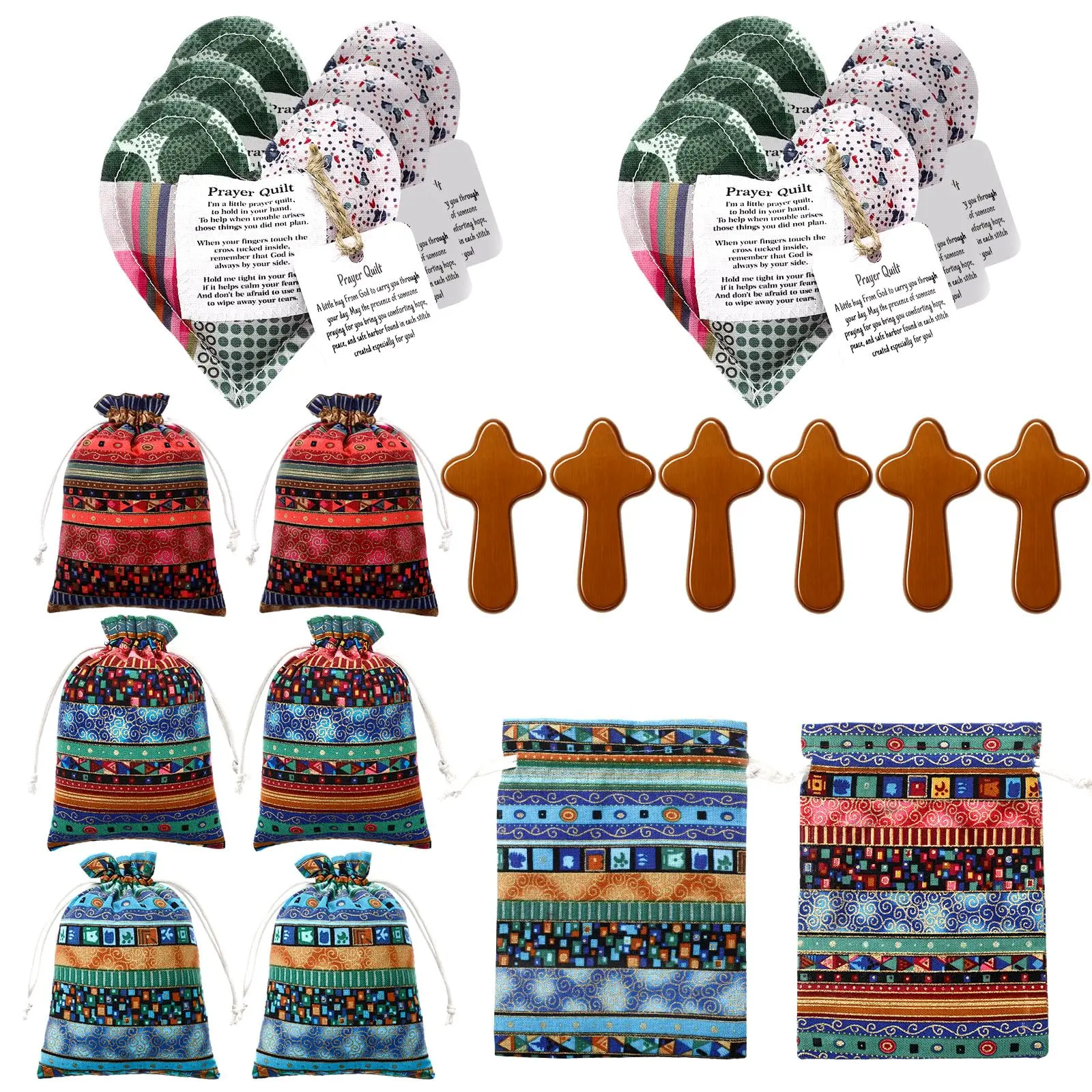 18Pcs Pocket Prayer Quilt Set Mini Handmade Prayer Blankets with Cross&Drawstring Bag Christian Gifts for Women Bible Verse Group Church Members Thanksgiving Gift for Friends Family Pastor Christmas Gift