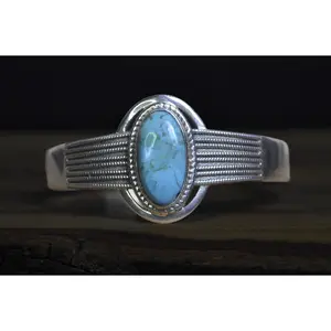 Handcrafted Navajo Sterling Silver Multi Rail Turquoise Cuff Bracelet - Traditional Native American Braided Silver Oval Turquoise Statement Piece