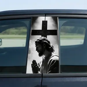 1 Pair Jesus Car B-Pillar Decals, Cross Car Center Pillar Stickers, Waterproof Vinyl Christian Vehicle Door Pillar Sticker Scratch Cover Sticker for Car Auto SUV