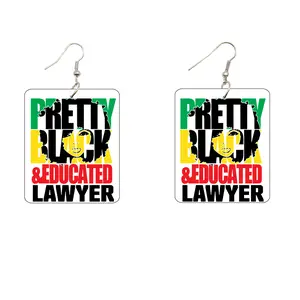 Pretty, Black and Educated Lawyer Rectangle Wooden Earrings