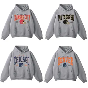 Vintage Retro All team Football Sport Grey Hoodie, Collegiate Varsity Established Year Pullover, Old School 90s Sports Graphic Hoodie, Unisex Fall Winter Cozy Outfit