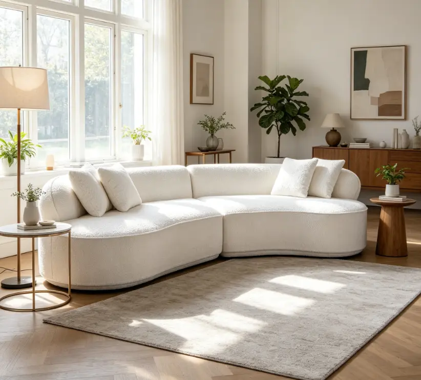 Modern Curved L-Shaped Luxury Oversized Boneless Sleeper Sectional Sofa - Minimalist Design, No Assembly Required, Comfy Couch, Soft Cushion, for Living Room & Apartment Indoor Spaces