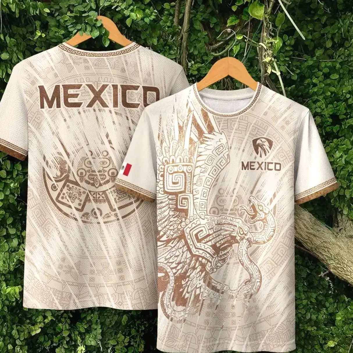 Men's Mexican Aztec Motif Short Sleeve Jersey - Haiti-Inspired Soccer T-Shirt, 3XL Multi-Size Athletic Active Tops, Sporty Sports Top Mexico Football Fan Apparel Game Day Gift