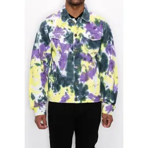 VICTORIOUS Tie Dye Denim Jacket - Classic Cotton Coat with Long Sleeves, Pockets, and Casual Style