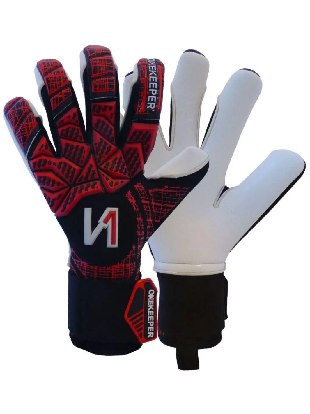 ONEKEEPER Finaty Red Unisex Soccer & Futsal Goalkeeper Gloves, Evolution Negative Cut Finger Type, Pro-Level Latex Material with Punch Zone & Short Elastic Band Wrist Closure, Durable All-Season for Youth & Adults, Durability, German Contact Latex, All Se