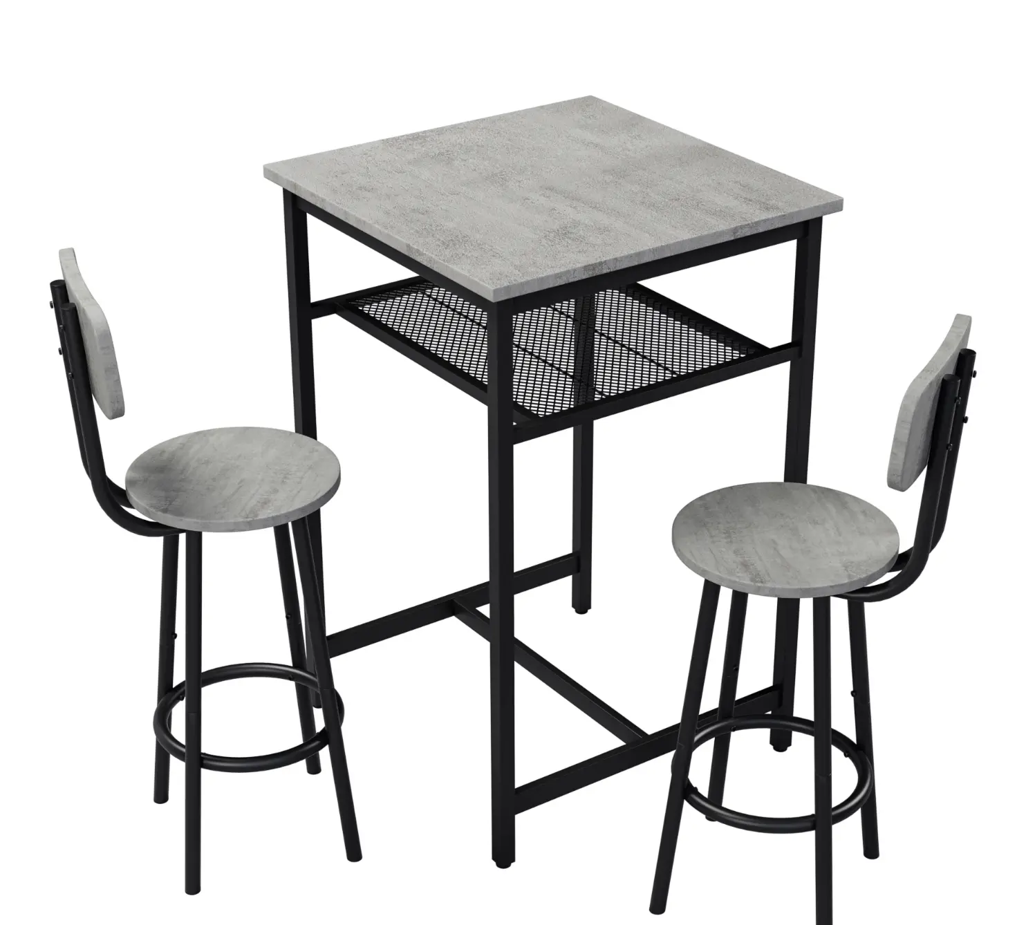 DONEXT Square Bar Kitchen Table & Chairs Set, Compact Modern Wood Grain 2-Counter Stool Set, High-Strength MDF Top, Durable Iron Frame, Backrest & Partition Support, Space-Saving Indoor Furniture, Easy Installation & Maintenance, Kitchen Table Set