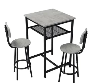 Donext Bar Table with 2 Stools Stable Design Equipped with Backrest and Partition for Stability High-Strength MDF & Durable Iron Frame Space-Saving Solution Chic Fashionable Design Easy Installation Maintenance
