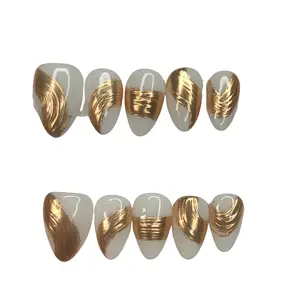 Gold chrome & white press on nails