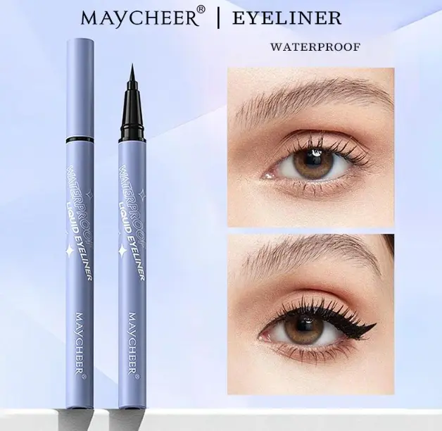 MAYCHEER Waterproof Liquid Eyeliner with Fine Brush Tip Smudge-Proof & Transfer-Resistant Long-Lasting Satin Finish Makeup Tool Black Eyeliner Lightweight Smooth Cosmetic Lipliner