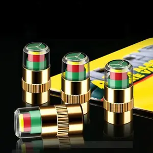 Golden Tire Pressure Monitor Valve Stem Cover with Tyre Sensor Indicator for Car Motorcycle Bike Easy Installation Durable Plastic 4Pcs