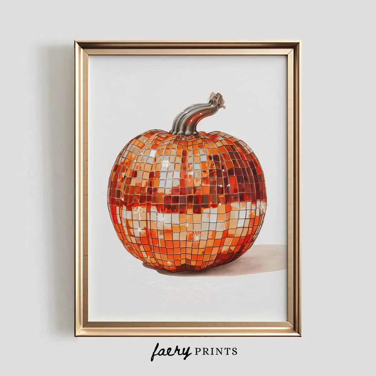 Maximalist Fall Pumpkin Poster, Disco Halloween Wall Art, Trendy Glam Decor, Unframed