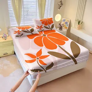 Nordic Geometric Floral Fitted Sheet Set, Includes 1 Fitted Sheet & 2 Pillowcases without Filler, Minimalist shapes & color contrast, simple & timeless, skin-friendly and breathable.