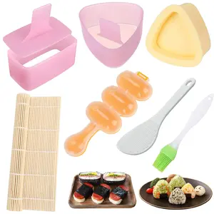 7-Piece Onigiri Rice Ball Mold Set - Nonstick Classic Triangle Musubi Press, Bamboo Sushi Roller Mat, Plastic Scoop, BPA-Free DIY Bento Lunch Tool for Home Kitchen Cooking, Party Supplies