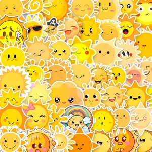 50Pcs Sunshine Smile Stickers Pack, Waterproof Cute Happy Sun Face & Positive Aesthetic Vinyl Decals for Laptop, Water Bottle, Journal & Scrapbook, Cheerful Lover Gift
