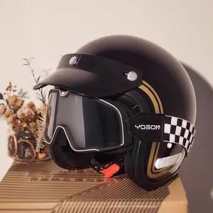 Vintage Motorcycle Half Helmet Unisex Three-Quarter Helmet All Seasons Suitable 3C Certification Safe Breathable Riding Equipment