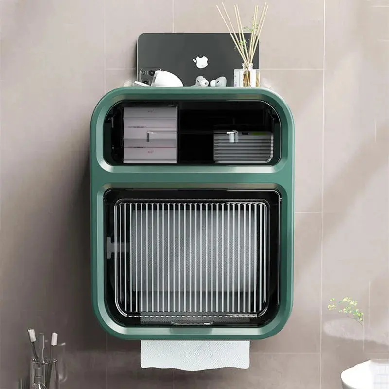 Wall-Mounted Waterproof Plastic Toilet Paper Dispenser - 1 Piece Durable Bathroom Toilet Tissue Storage Box with Drawer, Larger Capacity Portable Box, Home Bathroom Accessory