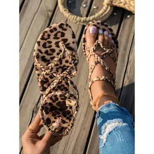 Women's Fashion Leopard Print Barefoot Sandals, Casual Versatile Flat Sandals for Beach, Fashionable Barefoot Sandals for Women & Girls, Walking Shoes, Footwear, Boho Casual Sandals, Boho Style Sandals