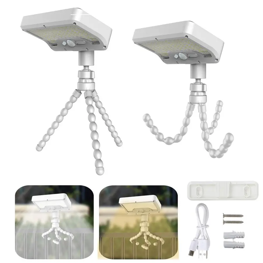 Flexible Tripod Solar Light, IP65 Waterproof Outdoor LED Lamp with 360-Degree Adjustability, USB Rechargeable Hands-Free Lighting for Camping, Emergency Use