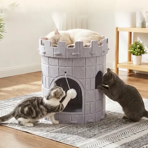 Affordable Cat Tower Alternative, Castle Cat Cave, Loved by Cats, Easy to Set Up, Durable & Scratch Resistant, XL Felt Cat Condo with Hanging Ball, Cozy Kitten House Indoor