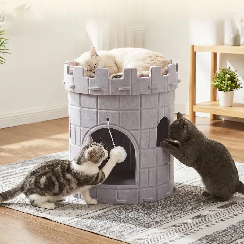 Affordable Cat Tower Alternative, Castle Cat Cave, Loved by Cats, Easy to Set Up, Durable & Scratch Resistant, XL Felt Cat Condo with Hanging Ball, Cozy Kitten House Indoor