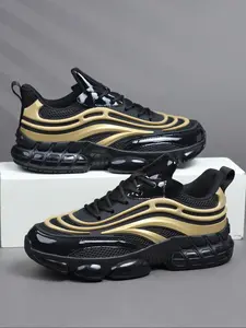 Men's Sporty Patchwork Sneakers, Breathable Textile & PU Upper Material, Low-Top Design, All Season Wear, Trendy