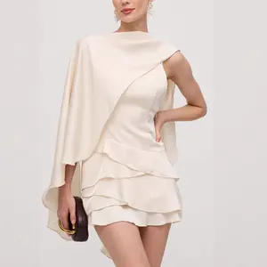 Women's Summer Elegant High-Waisted Slim Short Dress with Shawl Formal Womenswear mafia  wedding  dress woman long dress solid color