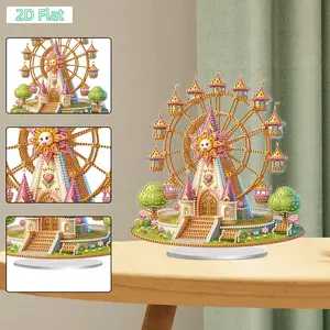 2D FLATAcrylic 2D Flat Print Castle Ferris Wheel DIY Diamond Painting Tabletop Ornaments Kit Table Top Diamond Painting Ornament Kits for Home Office Desktop DecorDIY Diamond Painting Kit for Adults & Beginners, Sparkling Art & Perfect Festive Gift