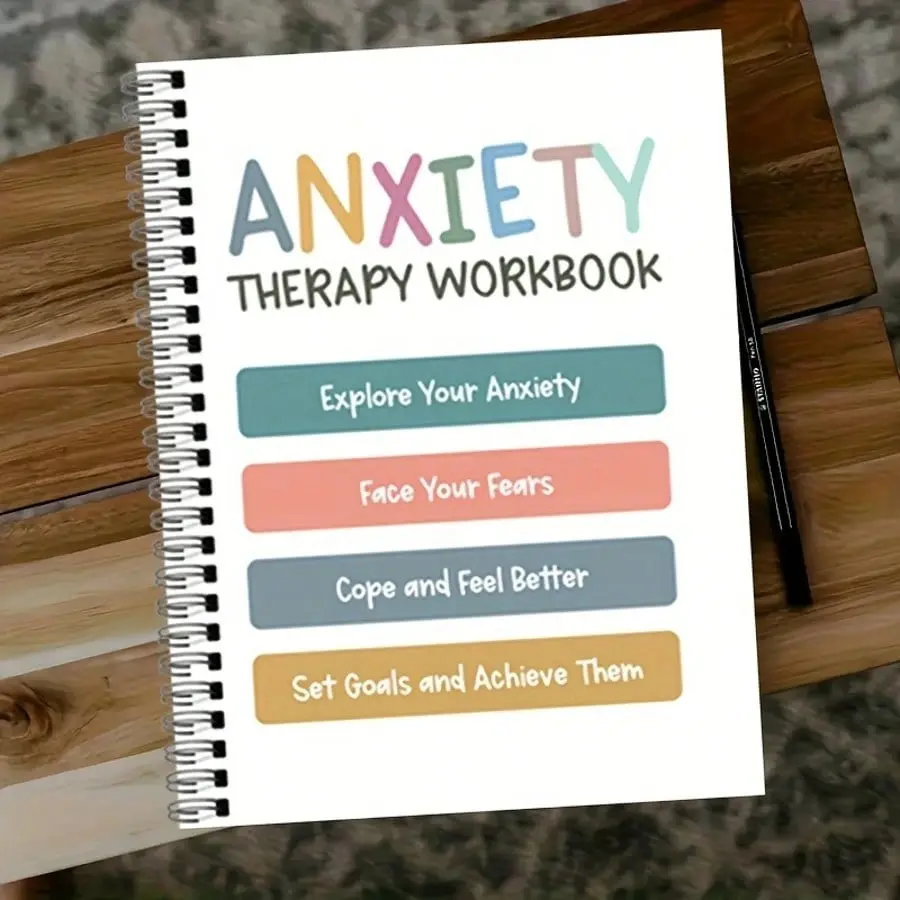 45-Page A5 Anxiety Workbook, Spiral Notebook Journal for Adults & Teens, Interactive Self-Reflection & Cbt Exercises, Relax & Mental Health Tools, Worksheets for Anxiety, Depression, Ocd