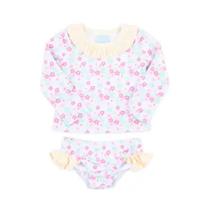 Ditsy Floral Yellow Stripe Rash Guard Set
