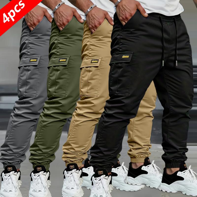 Men's 4 Pack Cargo Jogger Pants Stylish Retro Casual Four Season Style Versatile Workwear for Everyday Wear
