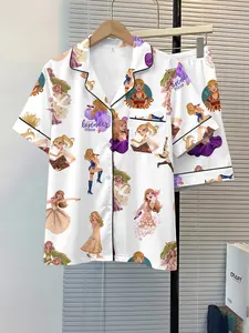 Women's Sleepwear 2-Piece Pajama Set, Star Singer Cartoon Pattern, Comfortable Night Home Wear, Fashion Soft Fabric, Casual Daily Use