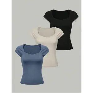 Women's solid color raglan sleeve T-shirt, summer casual short sleeved T-shirt, women's daily clothing, topRAIMENTRY