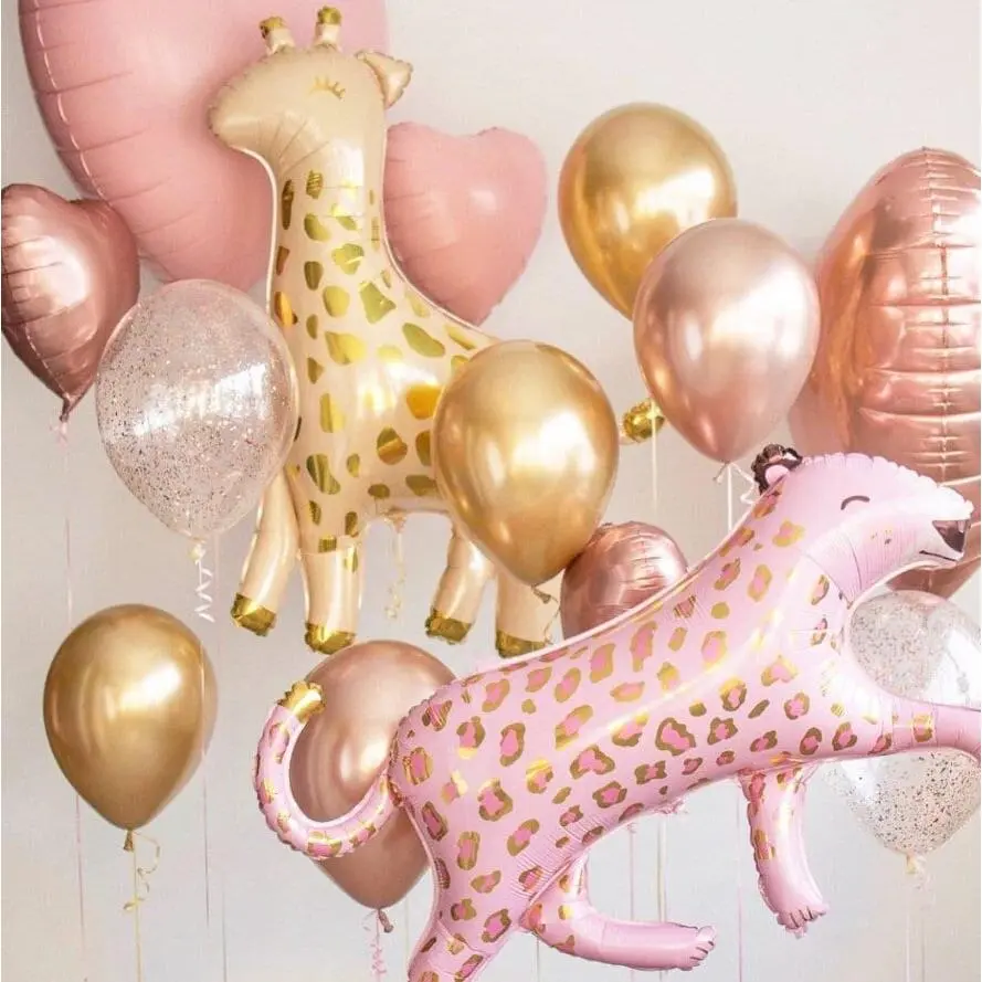 Chic Safari Gold & Rose Gold Balloon Set - Giraffe and Pink Cheetah Mylar Balloons for Baby Shower or Birthday Party