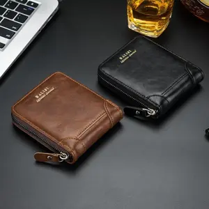 2025 New Men's Wallet PU Leather Purse Zipper Retro Style Short Wallets Men Card Holders Coin Storage Money Bag
