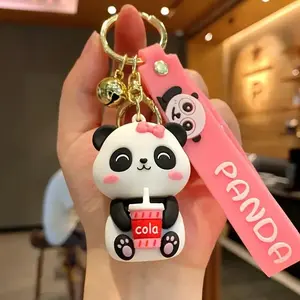 Cute Cartoon Panda Keychain Set, Animal PVC Doll Key Chain Ring, Bag Backpack Decoration, Car Key Pendant, Suitable for Women Daily Use, Boy Gift