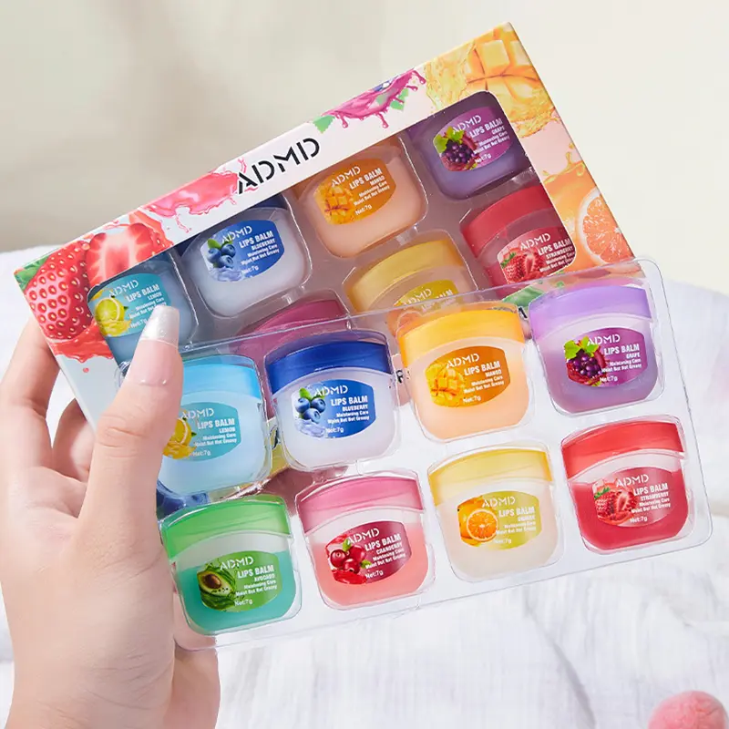 Fruit Lip Balm Set 8pcs - Moisturizing Lip Care Gift Box for Dry Cracked Lips