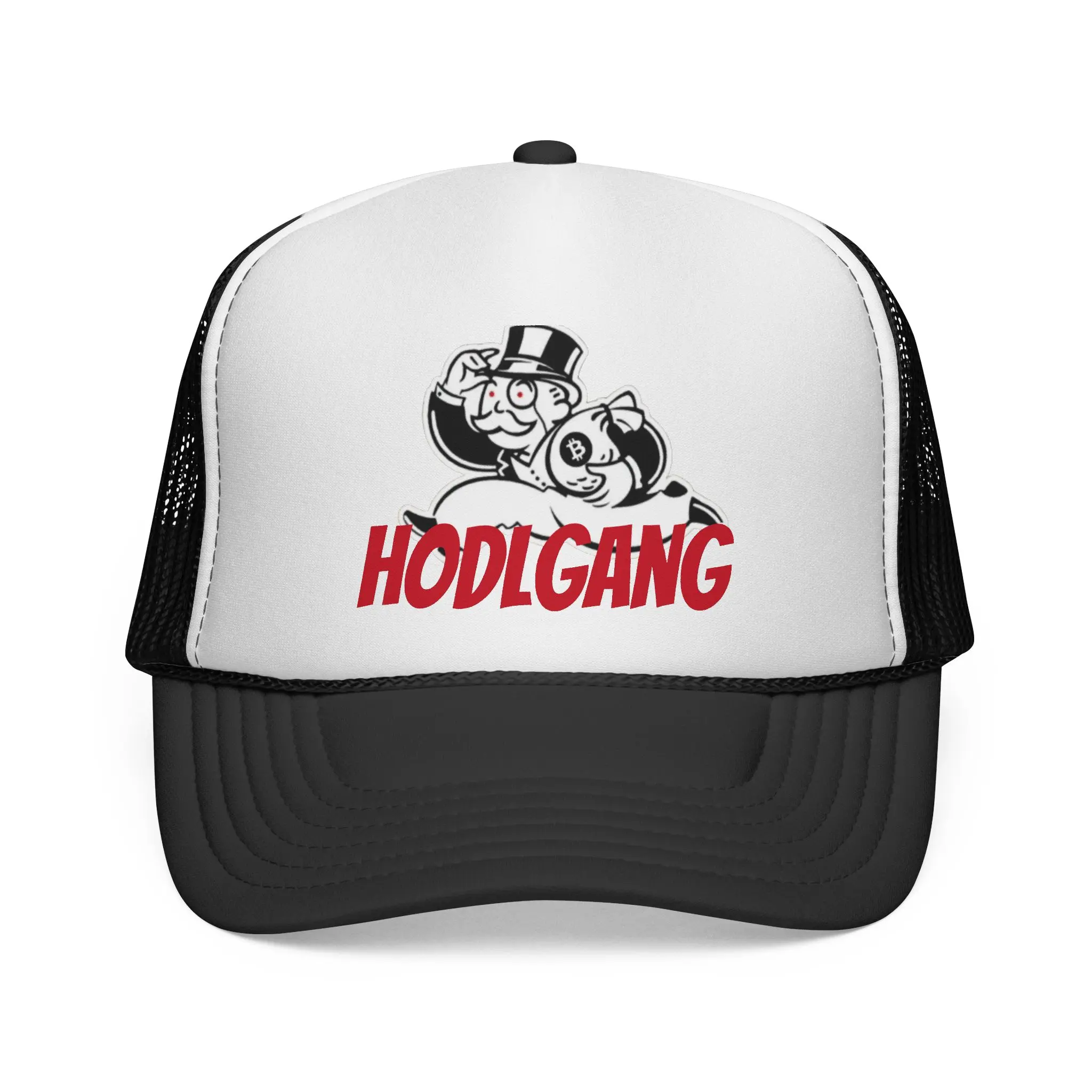 Bitcoin HODLGANG Trucker Cap - Vibrant Polyester Foam Casual Wear Hat with Adjustable Strap, 1-Size Cryptocurrency Snapback, Crypto Trader Gift, Blockchain Accessory