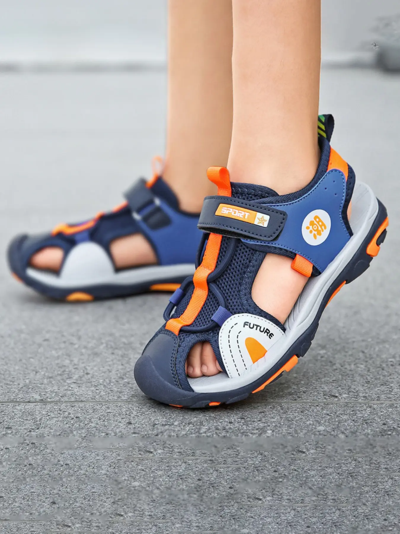 Boy's Colorblock Velcro Sport Sandals, Colorblock Design Sandals for Summer, Casual Comfortable Lightweight Beach Sandals for Summer, Fashionable Camp